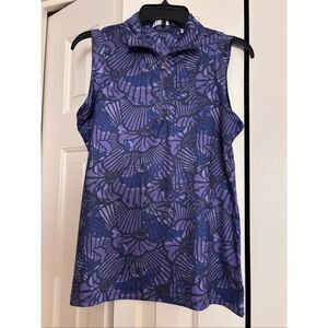 Sleeveless Zip Polo Top - Purple Floral Print
